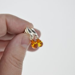 Medium long amber earrings cognac beads